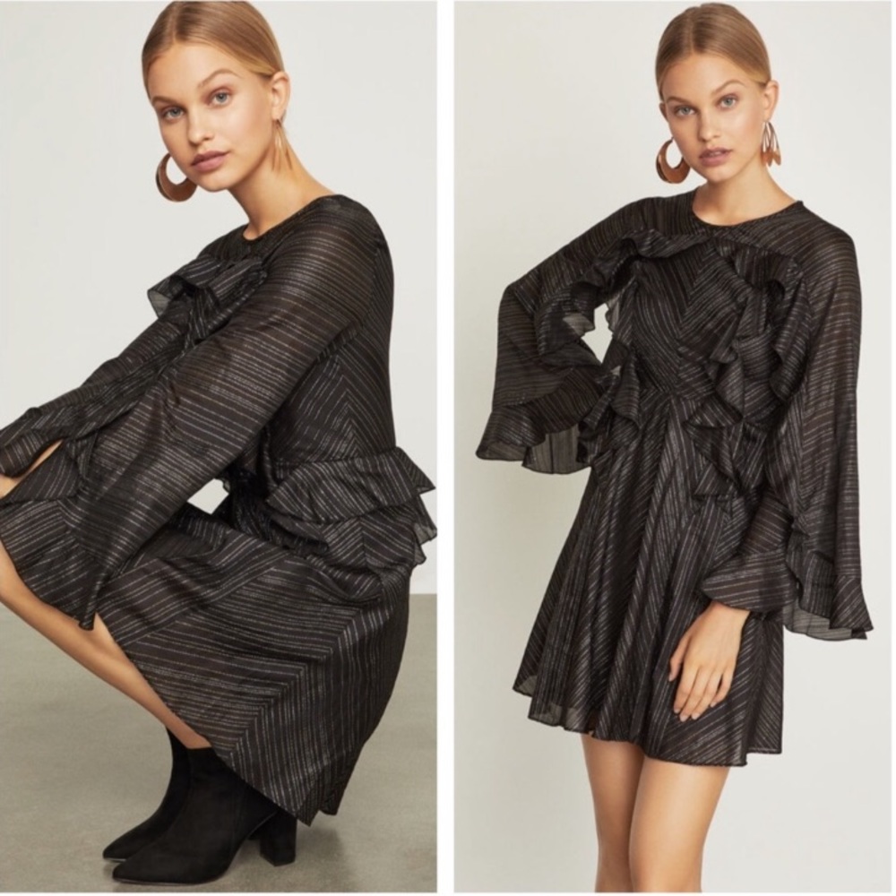 $300 off! 🤩 NWT BCBG MAXAZRIA metallic ruffle cocktail dress FITS LIKE SM!